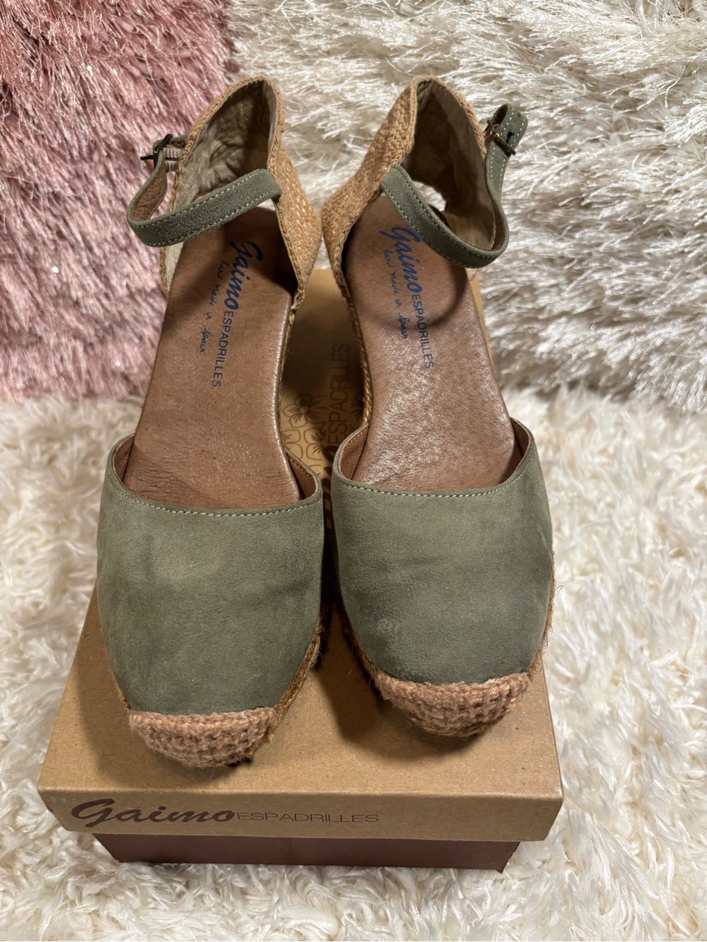 Gaimo Verbenas Olive Green Suede Espadrille Wedge Sandals-sz 37
